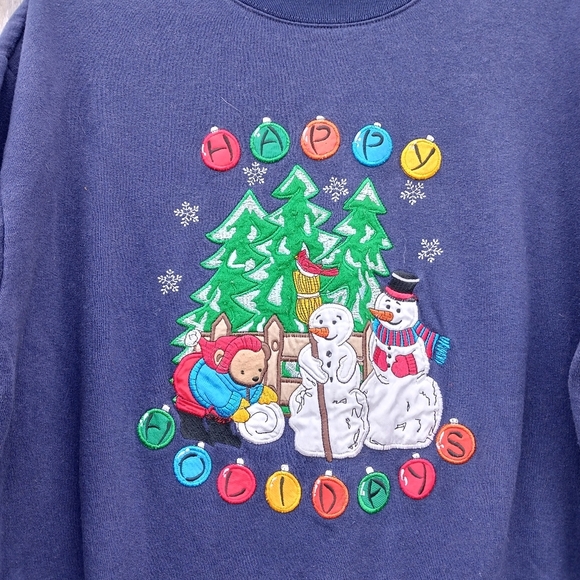 Vintage Nutcracker Sweatshirt Womens Sz L Blue Christmas Snowman Happy Holidays - Picture 2 of 4